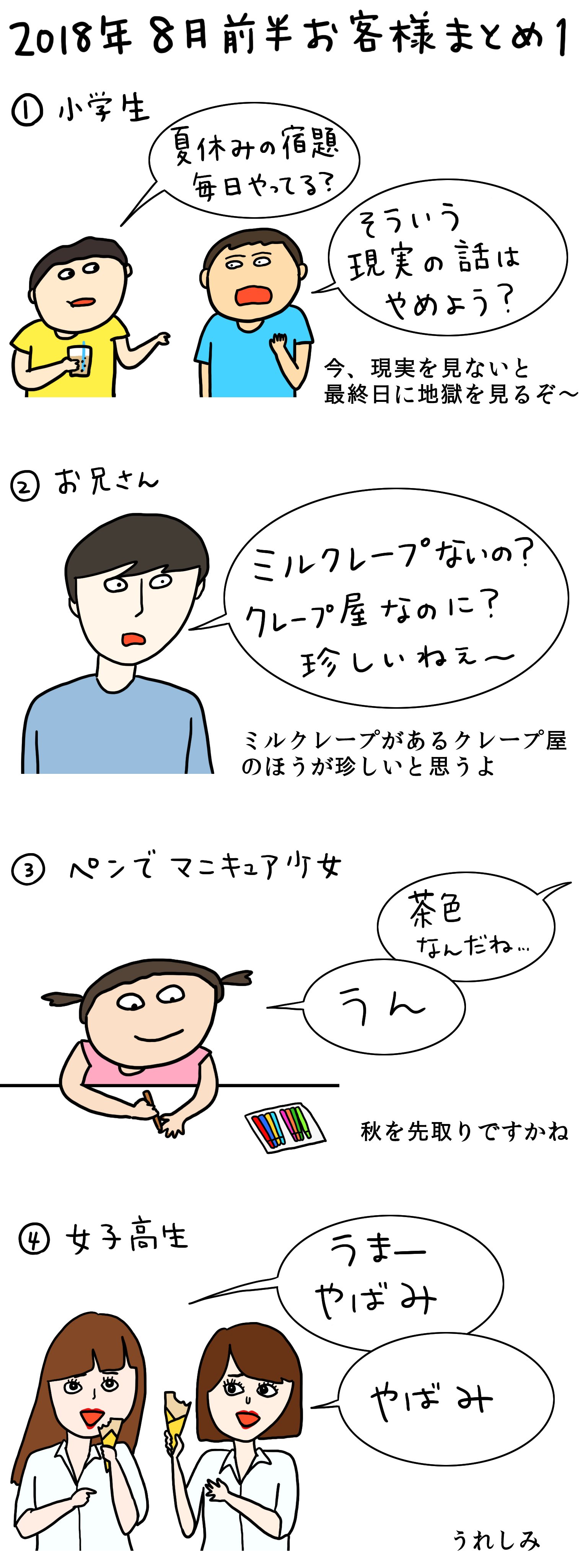 ただまひろ クレープ屋で働く私のどうでもいい話8月前半まとめ18 夏休みはどこも混んでるね T Co Pchv4o26av Twitter