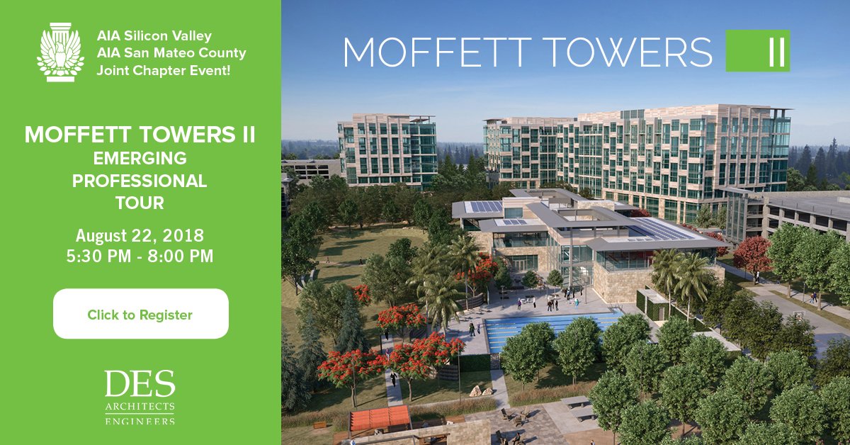 Last call for the Moffett Towers II Emerging Professionals Tour! Only a few spots left. Click here to register: goo.gl/5SP5dy

Designed by DES Architects + Engineers, Moffett Towers II is a five-building tech campus with an amenities building and ten-acre open space.