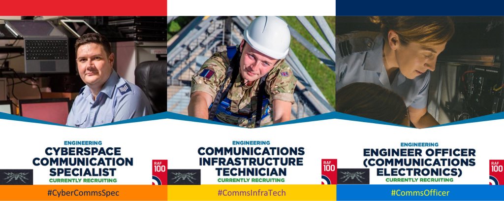 RAFCyberspace's tweet image. As a #CommsOfficer, you will lead teams of #CyberCommsSpec &amp;amp; #CommsInfraTech personnel. They maintain the @RoyalAirForce’s vast array of ICT systems, virtual and physical aspects of cyber, strategic comms services &amp;amp; the latest generation of aircraft ground mission support systems
