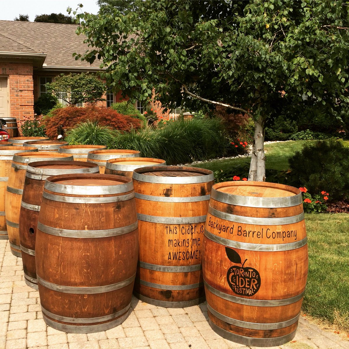 TOciderfest's tweet photo. With 4 days to go.... we’ve got our barrels in a row!! 🙌 How excited would you be to have something specially handcrafted from barrels like these? Take a picture at the @BackyardBarrel Photo Booth this weekend at #tociderfest for your chance to win something special ✨🍻 https://t.co/Ut0ttGIPCL
