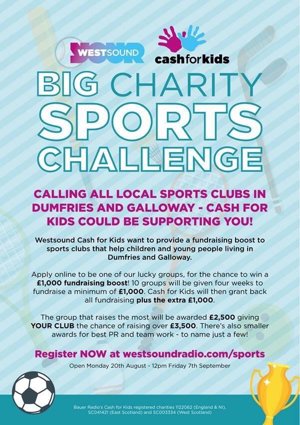 FUNDING – @WestSoundNews Cash for Kids want to provide a fundraising boost to sports clubs that help children and young people living in D&amp;G. 

Apply online at the following link to be one of the lucky clubs who could secure funding – westsoundradio.com/sports