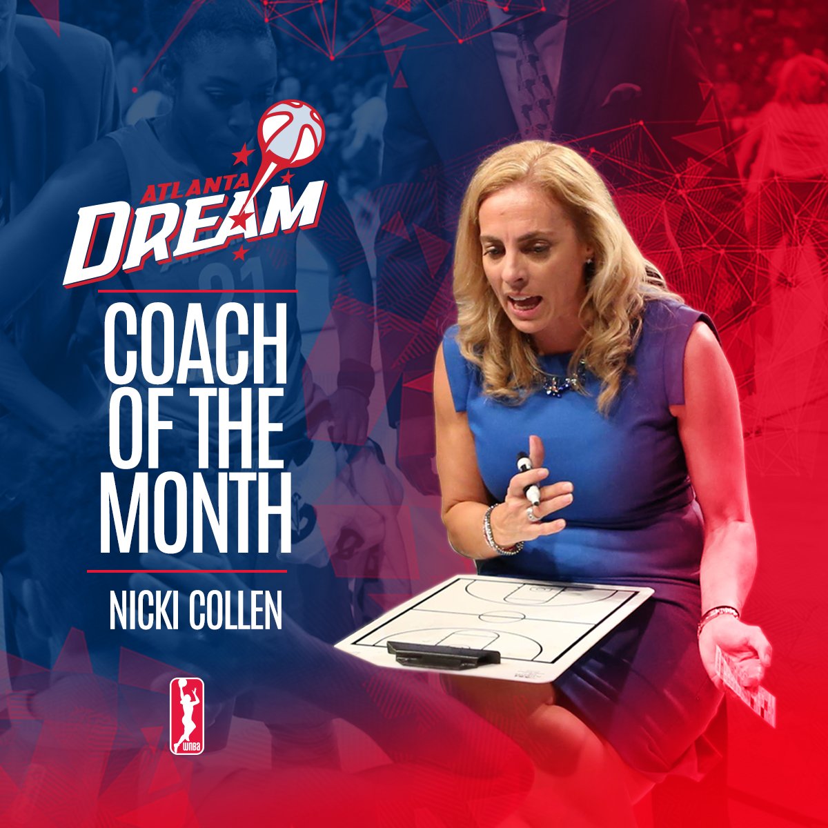 AtlantaDream's tweet photo. Congrats @NickiCollen! Our HC has been named @WNBA Coach of the Month for August. Dream went 7-1 in the month. 💪

📰 https://t.co/pl7cCBwHA9 https://t.co/yyxrbrlXGX