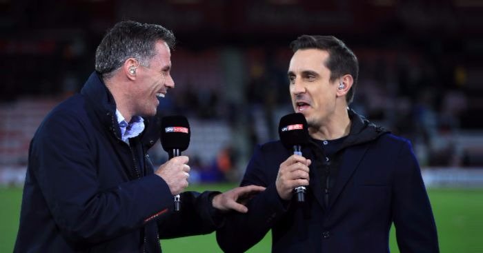 Footballtweet's tweet photo. Gary Neville: "Jamie's little Powerpoint is lovely."

Jamie Carragher: "You should've taken it to Valencia."

Monday Night Football is back. 😂😂😂😂 https://t.co/BcTvnj63vm