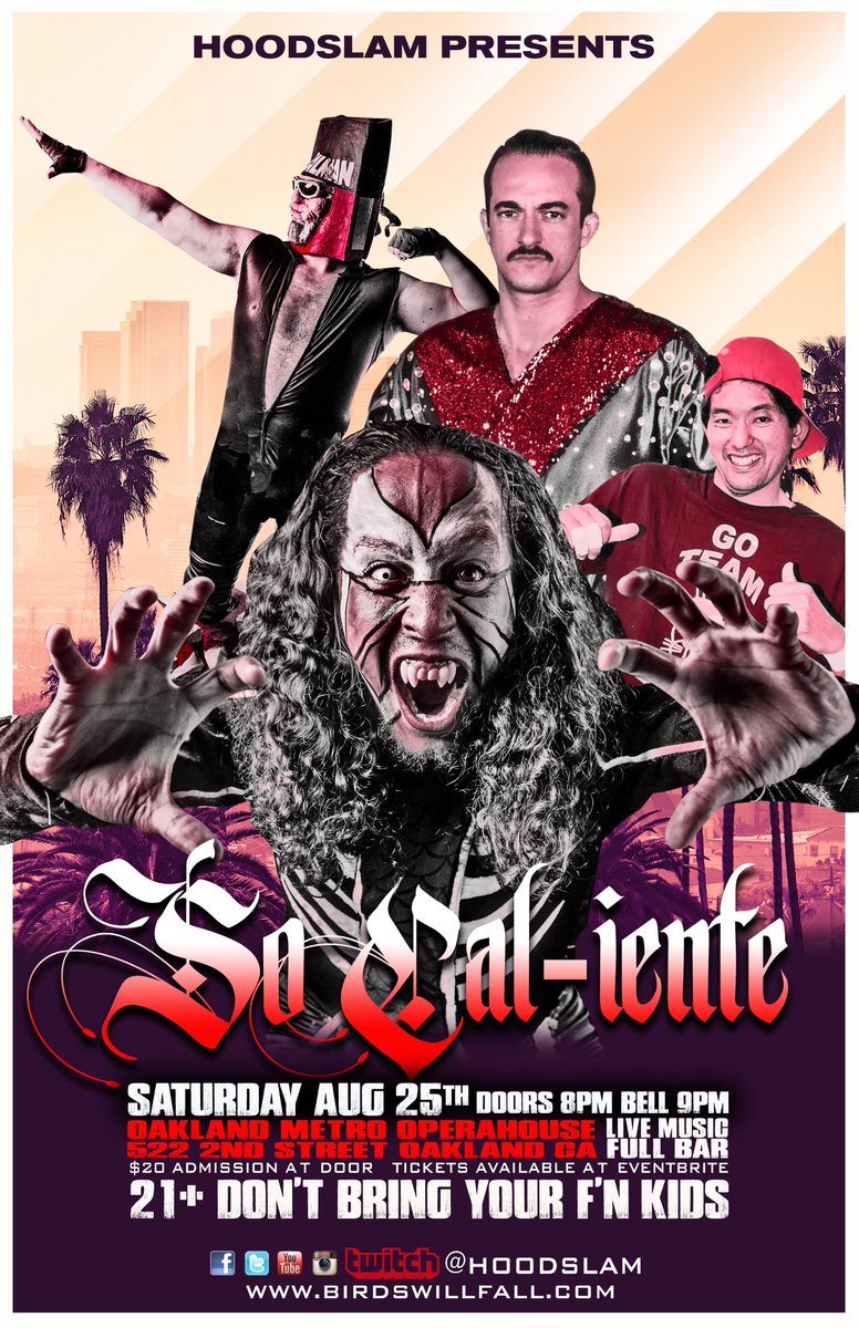 HOODSLAM's tweet photo. IMMINENT:
8/25 #SATURDAY a special display of our talented buddies from south (and beyond) #SOCALiente
Sept 7th we're back for first #Friday! Both shows at @oaklandmetro!
Presales:https://t.co/do8tRPfpmS
#hoodslam #Oakland #California #party #ProWrestling #cosplay #FTF #GIG https://t.co/fiBWT59uAG