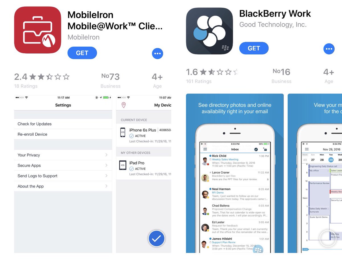 nickmcquire's tweet photo. A quick snapshot of the #AppStore star ratings of the major #UEM & #DigitalWorkspace providers’ apps shows a big gulf in UX at the moment>
#Microsoft #Infune - 4.3 ⭐️
#VMware #WorkspaceOne - not enough ratings
#Ctrix - 1.7 ⭐️
#MobileIron- 2.4 ⭐️
#BlackBerry - 1.6 ⭐️ https://t.co/54mY5EAtll