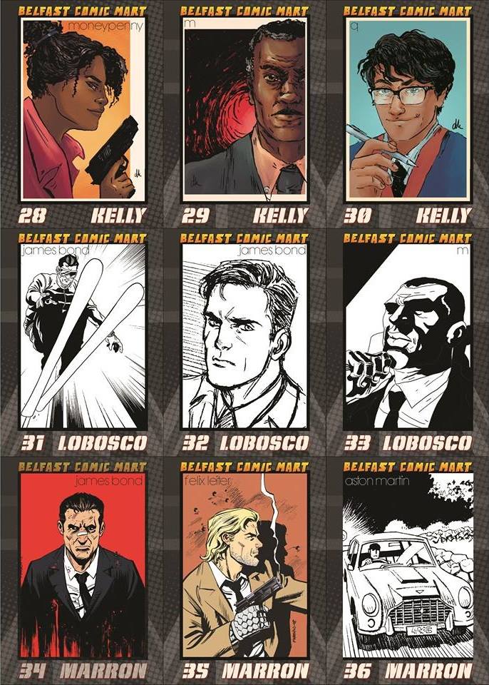 NIComicMart's tweet photo. Here is a look at the Bond Trading Cards as drawn by our guests
Complete set of 9 Trading Cards is limited to 100 and available to Early Bird Ticket Holders.
https://t.co/zkXlhW0Al5
#BCM #JamesBond #Comics https://t.co/hX6XW4Lgbd