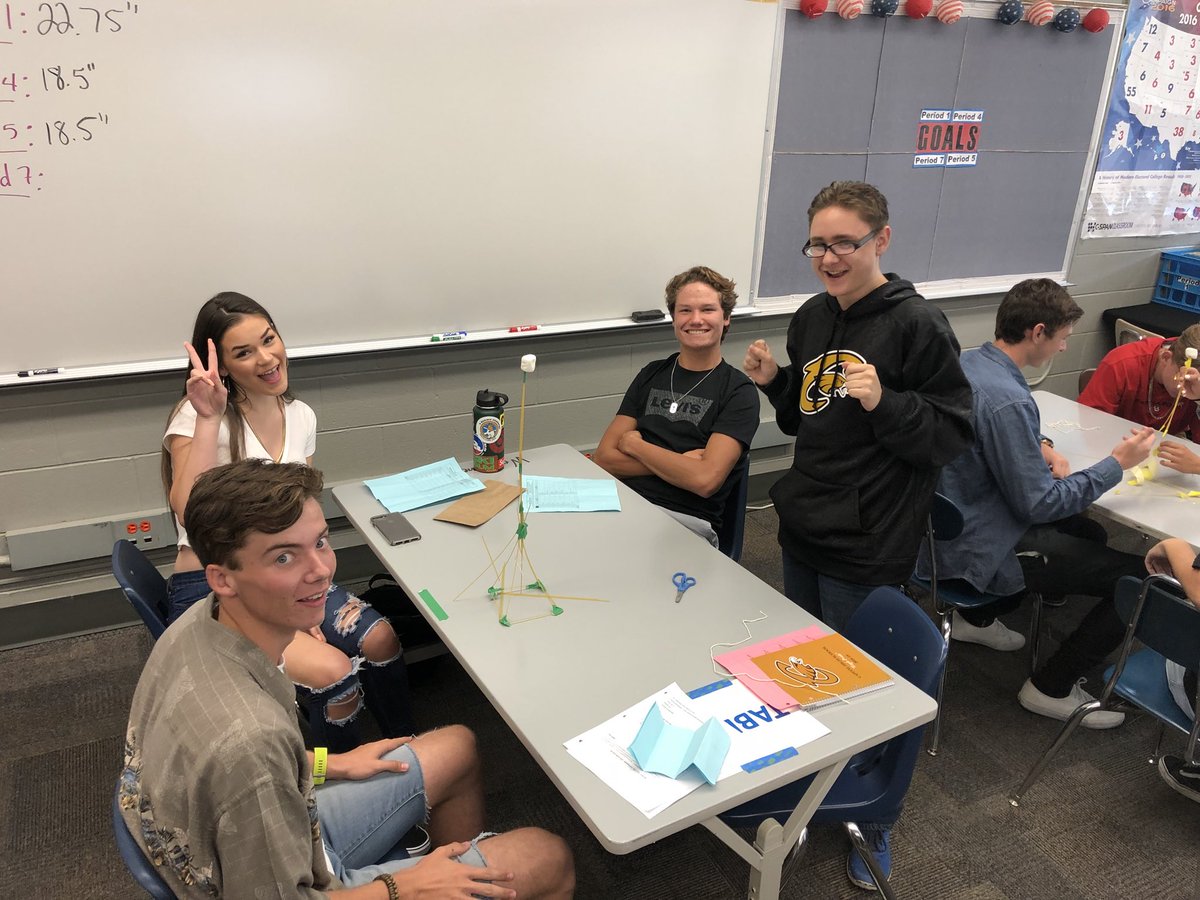 BrettTwiss's tweet photo. Excited to kickoff a new school year #LikeAnEagle. Students collaborated/built community by engaging in the marshmallow challenge. Ss built a freestanding tower with spaghetti, tape, and string that could support a marshmallow on top. #FirstDayBSD2018 #BSDPride https://t.co/Flc8xxkK9P