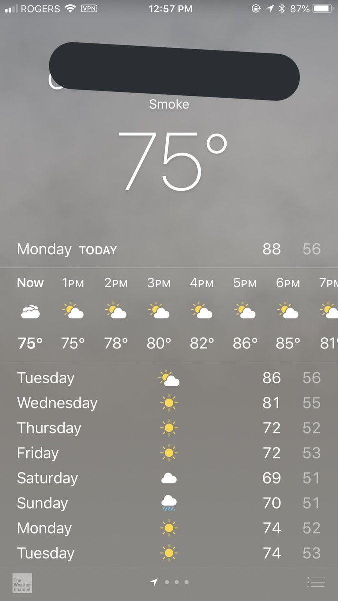 deadacc12345678's tweet photo. I love that there has been so many forest fires in BC that the forecast here has literally been “smoke” for the last few weeks https://t.co/w0W1LwUu9e