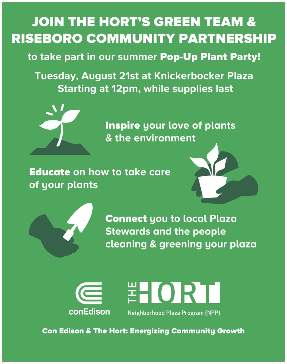 NPP (@nppnyc) on Twitter photo Join us and <a href="/RiseboroNYC/">RiseboroNYC</a> tomorrow at #KnickerbockerPlaza for our summer Pop-Up Plant Party, sponsored by <a href="/ConEdison/">Con Edison</a>. Join us and <a href="/RiseboroNYC/">RiseboroNYC</a> tomorrow at #KnickerbockerPlaza for our summer Pop-Up Plant Party, sponsored by <a href="/ConEdison/">Con Edison</a>.