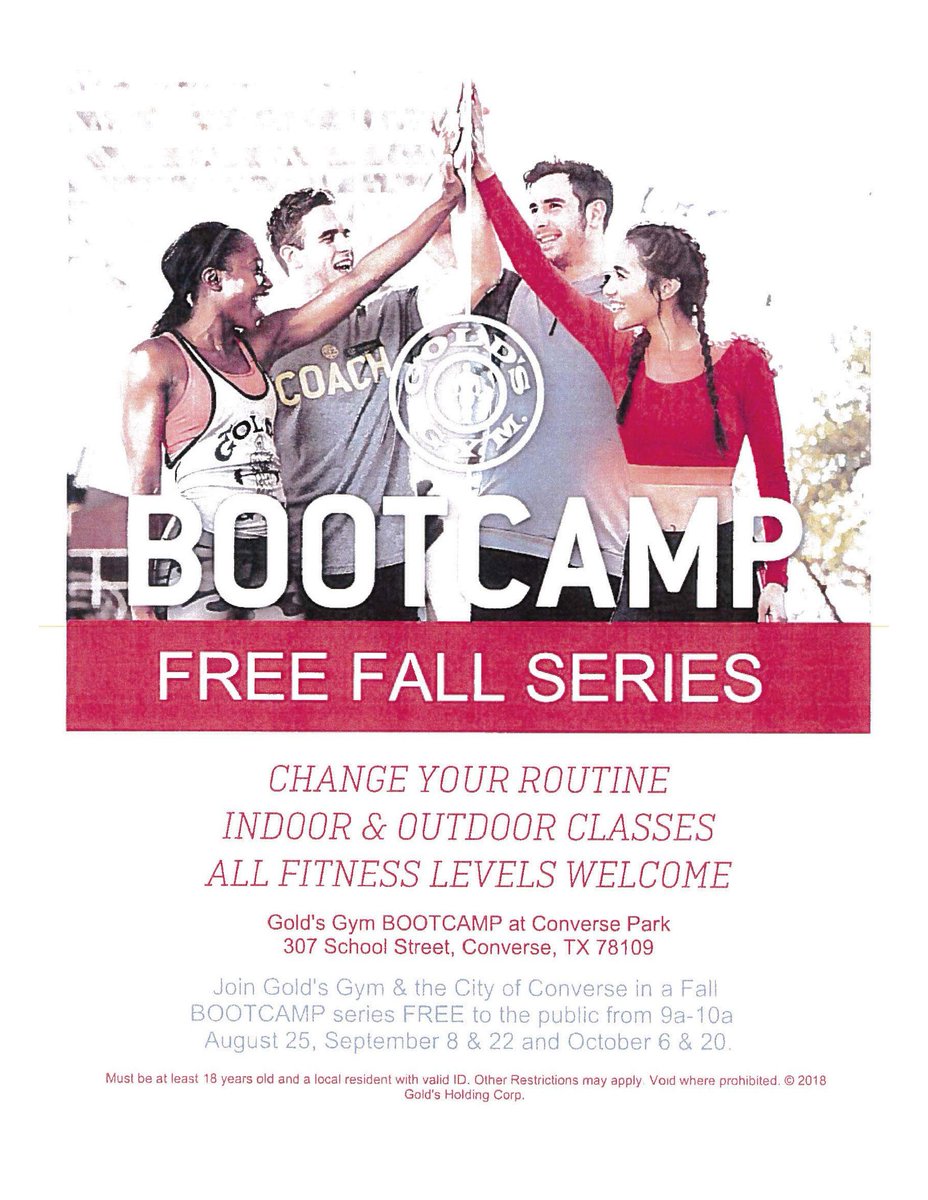 chooseconverse's tweet photo. #FREE #exerciseinthepark series by Gold's Gym​ @ConverseTX  at City Park located at 307 School Street.  See below dates and times! https://t.co/22DpXunV5O