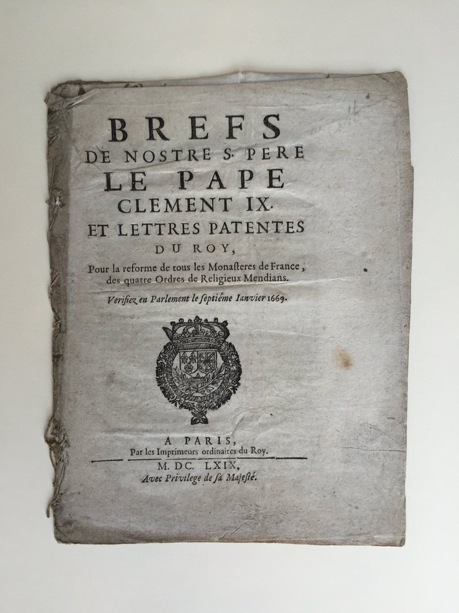 Collection_LdF's tweet photo. Brefs de nostre S. Père le #Pape #ClementIX et lettres patentes du Roy [#LouisXIV] pour le réforme de tous #Monastères de #France , des quatres Ordres de #Religieux Mendians. 7 janvier 1669; [LdF LP-0004] https://t.co/04qx5xQRKE