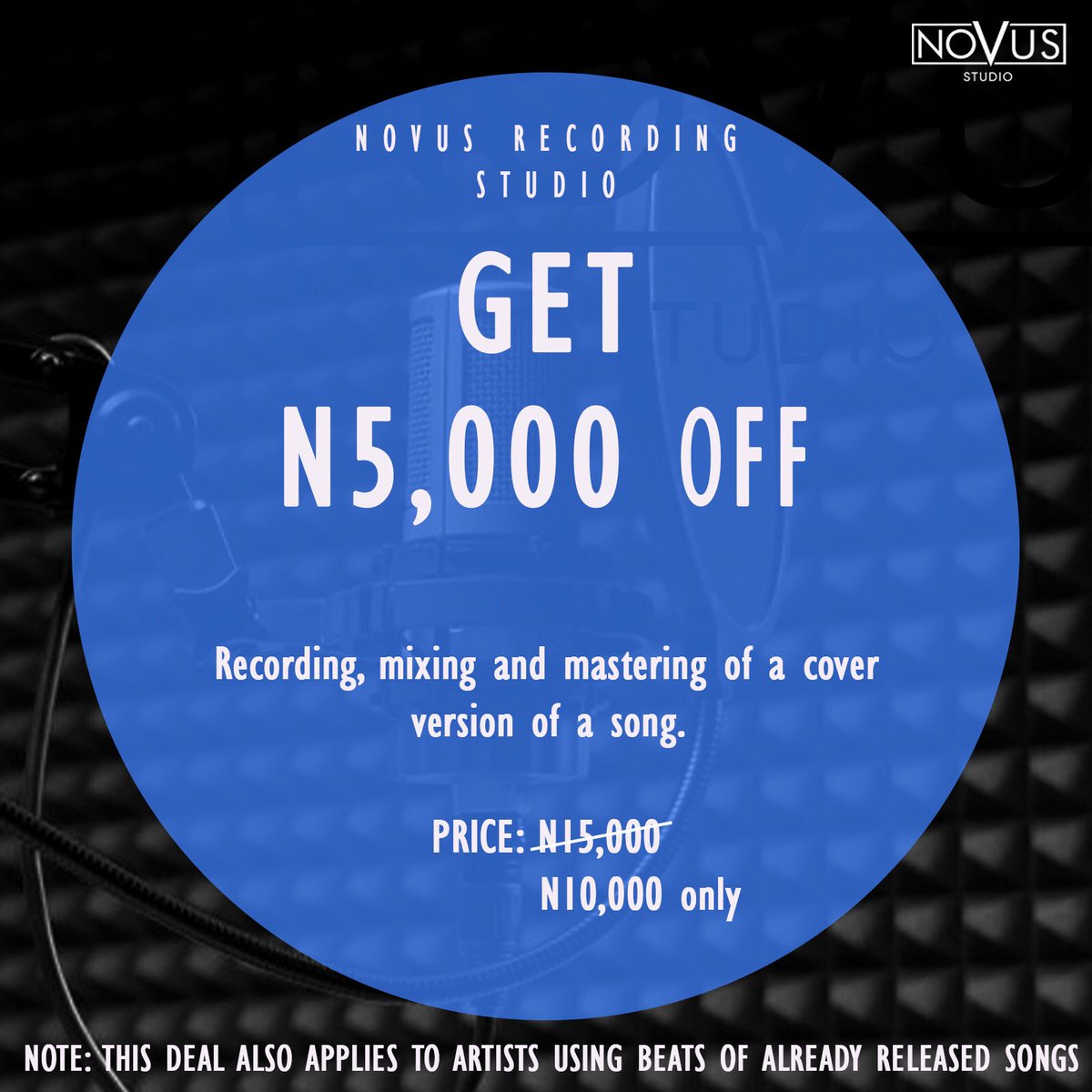 🎤 ARE YOU TRYING TO RECORD, MIX AND MASTER A COVER VERSION OF A SONG? 
Do it for N10,000 per track at Novus Studio, 7 Adeloju, Akoka-Yaba, Lagos. DM now (Phone and email also in bio).
 #singer #nigeriansinger #songcover #coverversion #lagosrecordingstudio #lagosmusicstudio