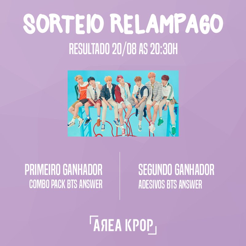 LojaAreaKpop's tweet photo. [SORTEIO RELÂMPAGO ⚡️] 

BTS - ANSWER 

🌸 Seguir o nosso twitter @LojaAreaKpop 
🌸 Dar RT nesse tweet
🌸 Responder dizendo qual o seu bias do BTS 
🌸 Serão 2 ganhadores!

RESULTADO 20 DE AGOSTO AS 20:30 (horário de brasília) https://t.co/0vhSzkVws2