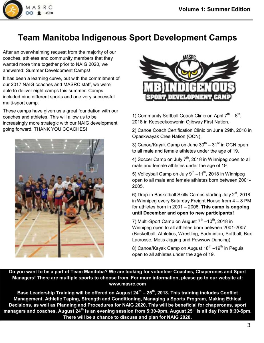 _MASRC's tweet photo. MASRC Summer edition newsletter is now available please share with your contacts! #SportsMatterMonday #MASRC #NAIG2020 #Manitoba #Indigenous #Youth #NAHC #Metis
https://t.co/C0aNTnVN9s https://t.co/k5oqtY9MSr