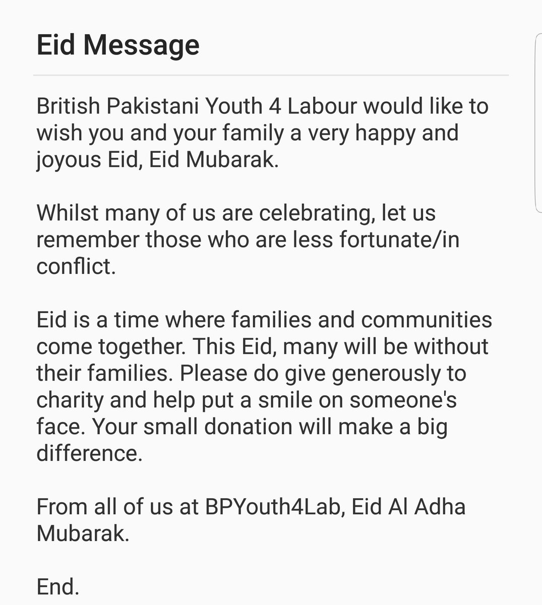 BPYouth4Lab's tweet photo. From all of us at British Pakistani Youth 4 Labour, Eid Mubarak to you and your family. #EidAlAdha https://t.co/85eIcctxud