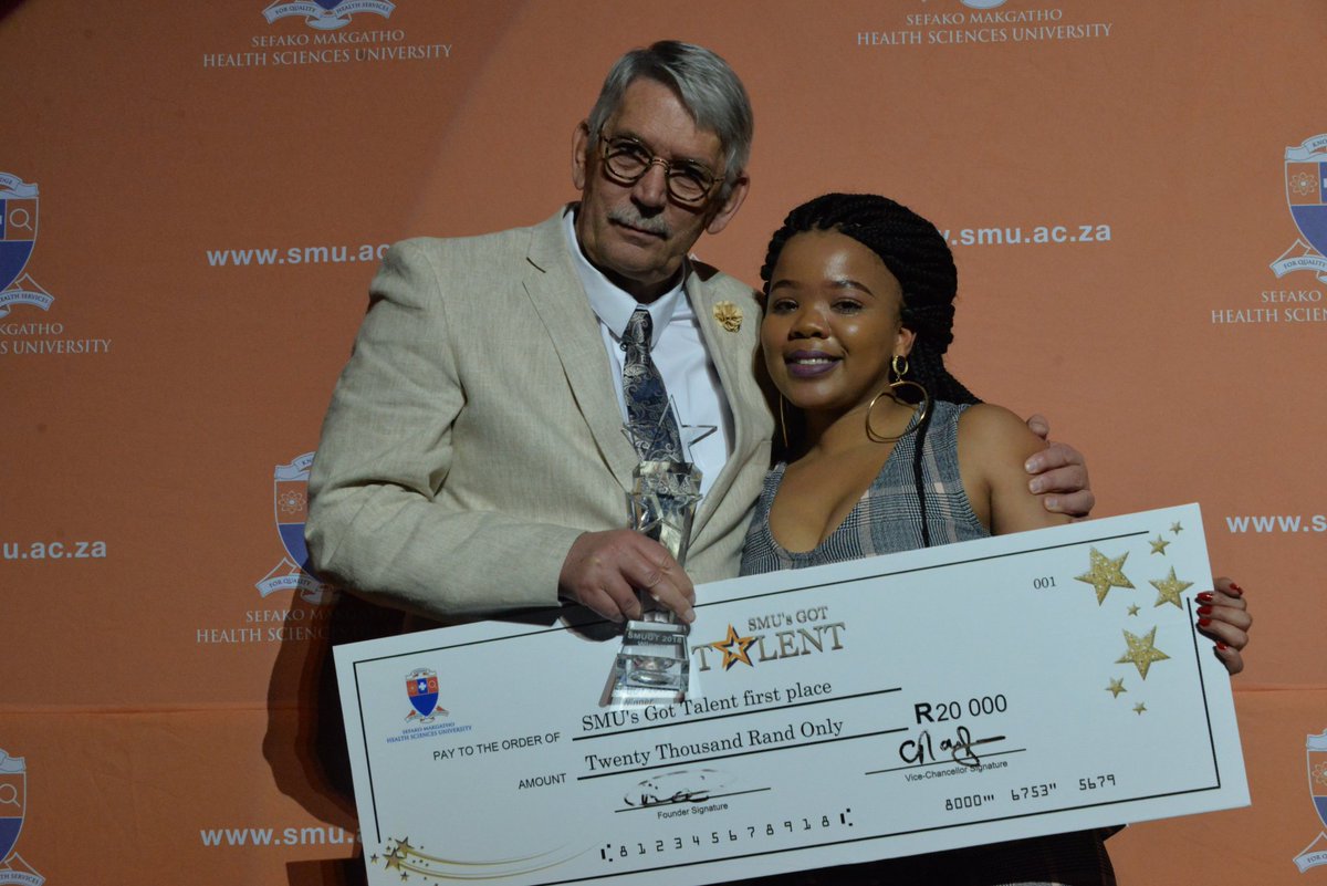 SMUsGotTalent1's tweet photo. The SMUGT 2018 Winner-ACT 17 Lebohang Mofokeng Grand prize R20000...Congratulations!!!!
#SMUGT2018FINALS #WeAreSMU @SMU_SA @lee_Phoka https://t.co/JahnCOsP7v
