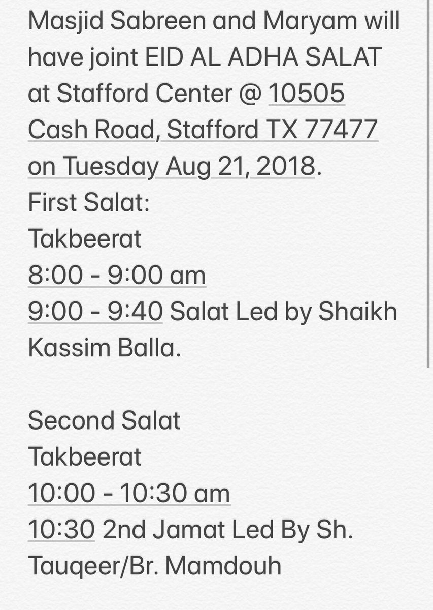 Eid Mubarak🕋🕋 information about Eid salat at stafford center: