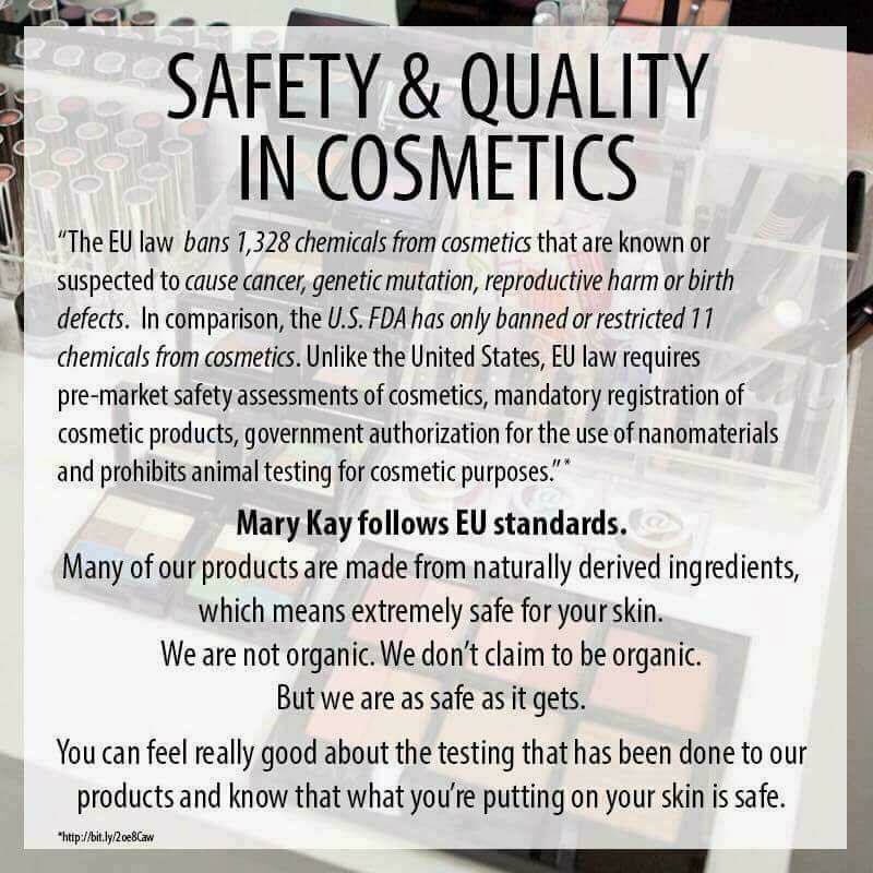 jenwilsty's tweet image. If you've ever questioned 'What's in Mary Kay products &amp;amp; are they really safe to use?' ... Here's your answer!  We don't have to follow the EU safety standards in the U.S.... but we hold ourselves to a higher lever of quality. Thank you Mary Kay! #mymklife