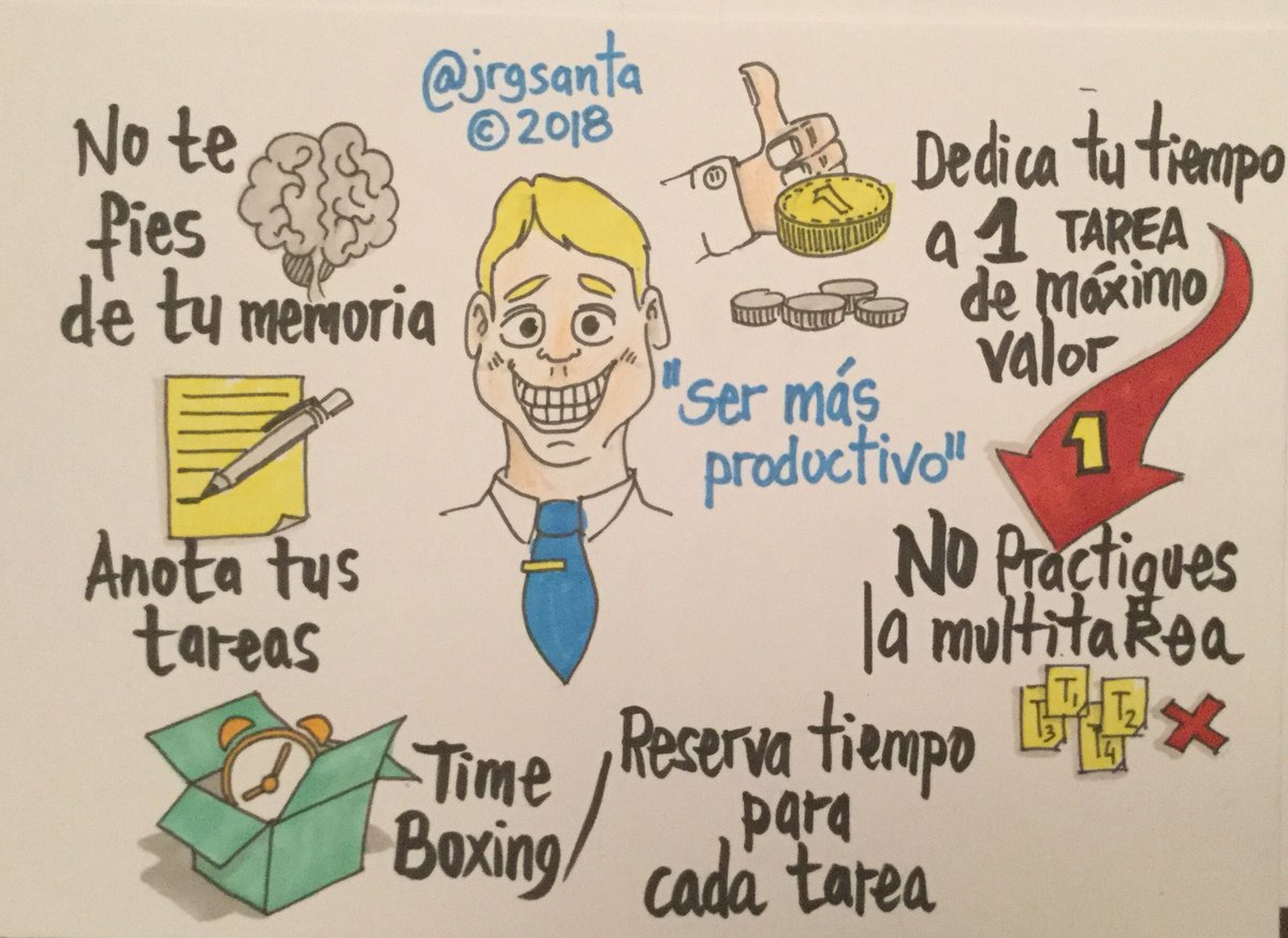 jrgsanta's tweet photo. Recomendaciones básicas y sencillas para ser más productivos. ¿Las prácticas todas? #visualthinkig #sketchnoting https://t.co/GlrGCmeW5I