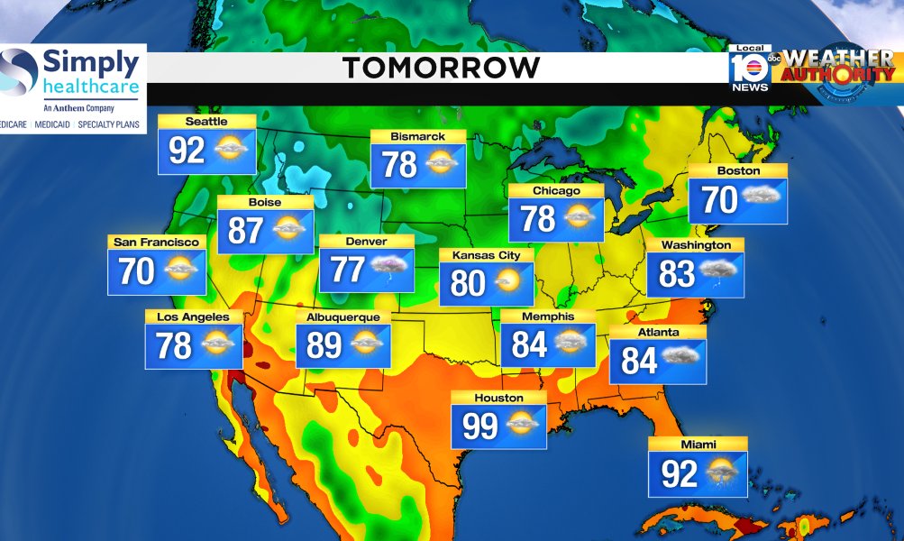 Here is the national forecast for tomorrow Presented by Simply Healthcare https://t.co/iJfOi9kAw7