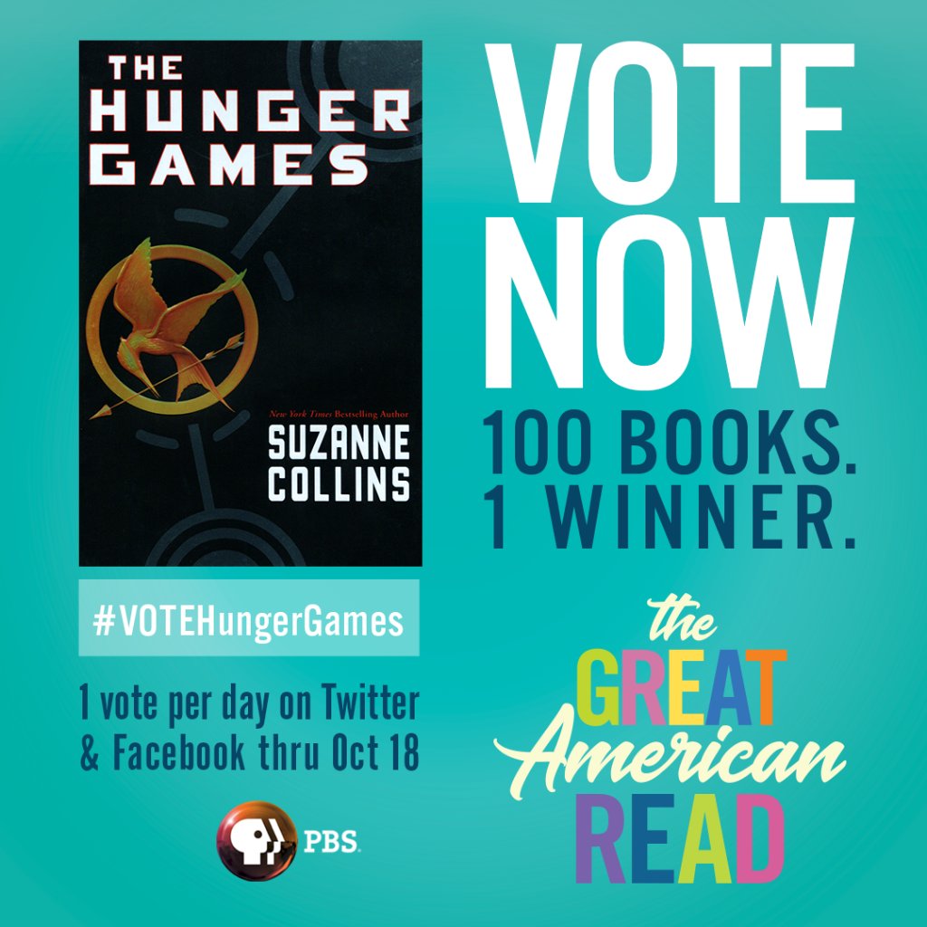 Scholastic's tweet photo. Have you been voting for your favorite book in the PBS Great American Read? THE HUNGER GAMES & HARRY POTTER are in contention for America's favorite book!
You can vote by sending an original tweet using #VOTEPotter or #VOTEHungerGames, or go here: https://t.co/v8VglBGXts https://t.co/DiZZbPnGDb