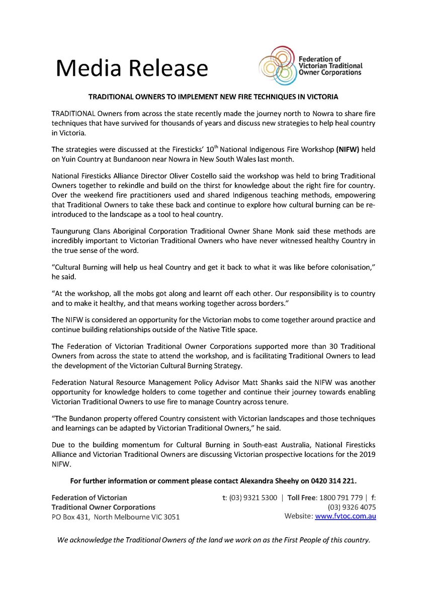 The National Indigenous Fire Workshop is an opportunity for the Victorian mobs to come together around practice and continue building relationships outside of the #NativeTitle space. A time to discuss new techniques to help heal #Country here in #Victoria #CulturalBurning