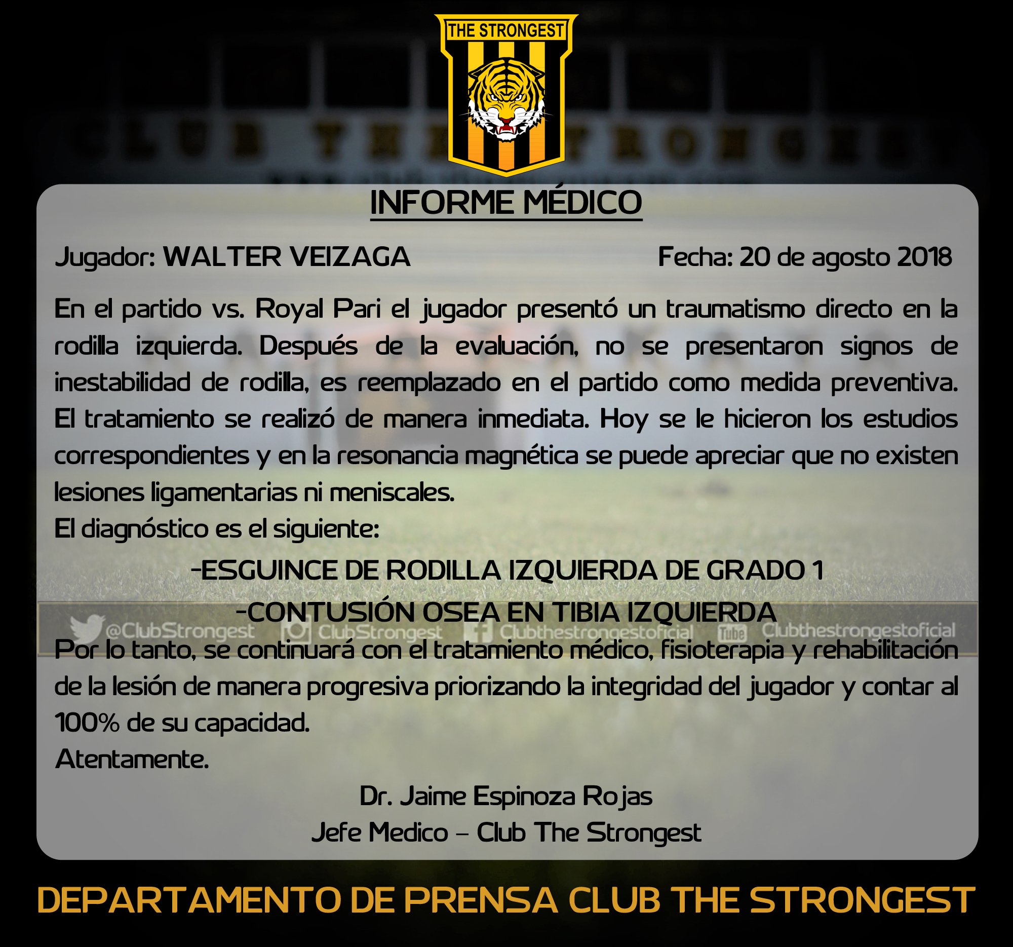 Club The Strongest on X: INFORME MÉDICO  / X