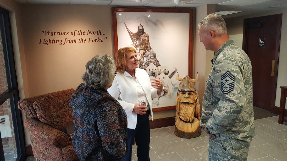 SenatorHeitkamp's tweet photo. Had a great visit to #GrandForks @319ABW #GlobalHawkBase w/ @SecAFOfficial Wilson &amp; base leadership for an update on base operations &amp; the #GlobalHawk mission providing essential intelligence, surveillance, &amp; reconnaissance to combatant commanders across the globe https://t.co/kX8nhznJVB