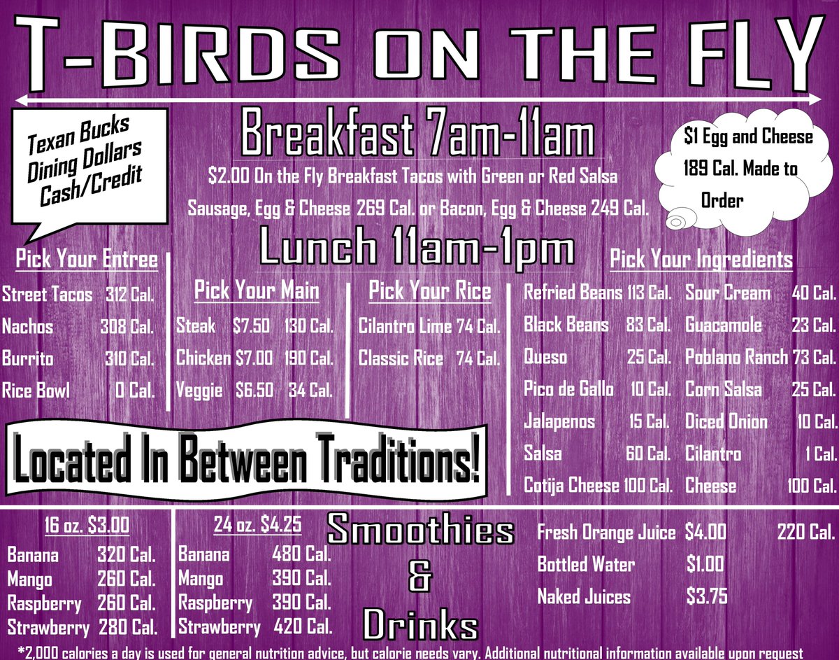 tsudining's tweet photo. The Food Truck will be doing T-Birds on the Fly tomorrow at 11am - 1 pm! We will just be running lunch this week. Located in between traditions over by the rec. Come check out some awesome T-Birds food! @TarletonRec @tarletonstudent @tarletonstate @LathesTowns @TarletonParents https://t.co/H6FHjAtfmP