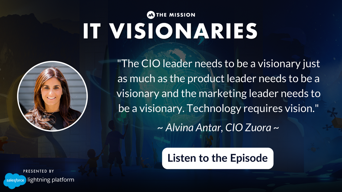 .<a href="/alvinaantar/">alvina antar</a> #Zuora #CIO, chats with <a href="/TheMissionHQ/">Mission.org</a> on their #podcast IT Visionaries about her journey to CIO, how the role of #IT is changing, and more. Listen now bit.ly/2vWy5b2