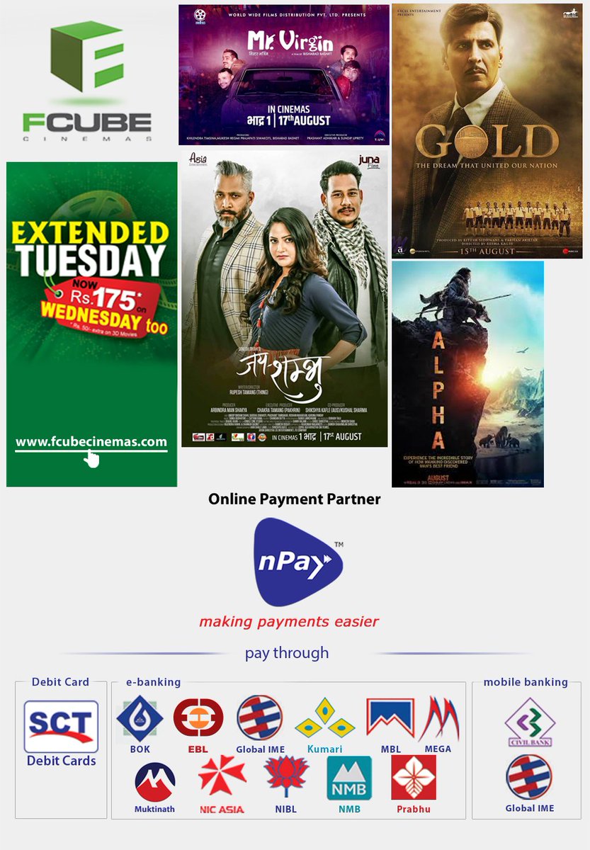 SCTnPay's tweet photo. Extended Tuesday Rs. 175 on Wednesday too
#Fcubecinemas #Movies #Ticktes #Buy #Online
https://t.co/wNLFfSKOcx https://t.co/p9CAj4RDO2