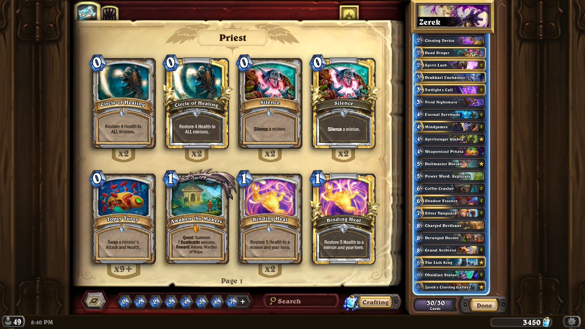 Been playing lots of meme Priest this month, such wacky and wonderful stuff can happen if you don't die turn 4. Play at risk of rank :) AAECAa0GDMbCAsnCAsLOAv3hAsDsAsLxAoL3Aob7Avf8AqH+AvX+Ao2CAwmRAeXMAubMArTOAvDPAufhAqniAtDnAtz1AgA