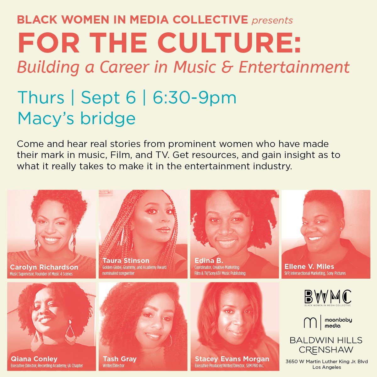 Join us and spread the word for this panel discussion with amazing women who have made their mark in the music and entertainment industries!