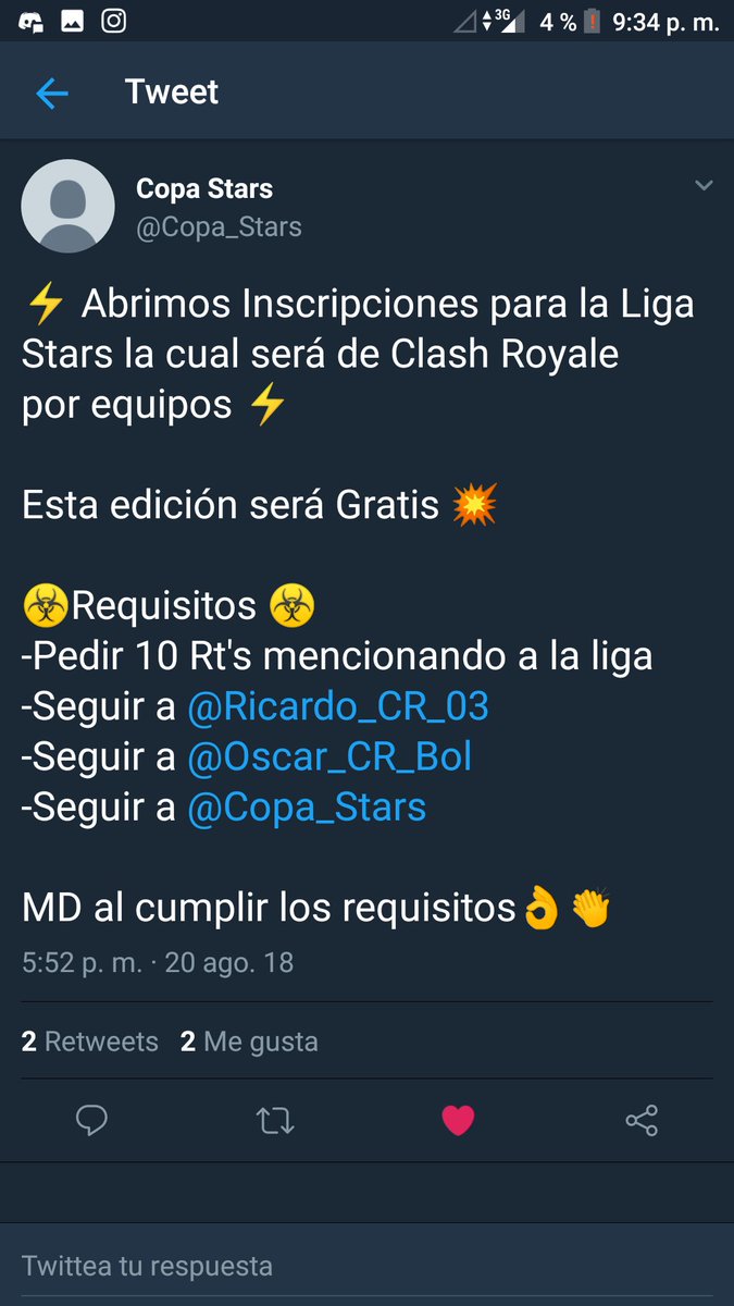 10Rts Para entra a La <a href="/Copa_Stars/">Copa Stars</a> 
<a href="/DaelGamer4/">Daëlchh</a> <a href="/llanos_magne/">Josue</a>