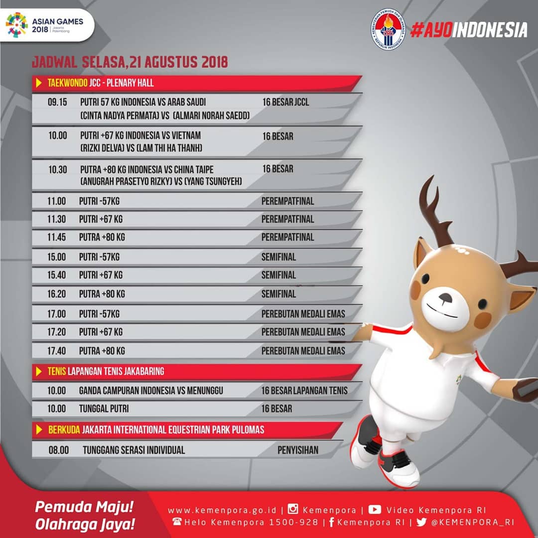 KEMENPORA_RI's tweet image. Jadwal tanding hari ini. Ayo dukung langsung para atlet kita yang bertanding hari ini.
.
#AsianGames2018 
#asiangames