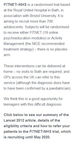 keithgeraghty's tweet photo. New RCT of CBT via internet for kids with CFS funded by NHS @OfficialNIHR uses company to advertise to GPs saying how great treatment is @ recruitment stage- @carlheneghan? - usual shenanighans in psych therapy land https://t.co/HcH7pjURr3
