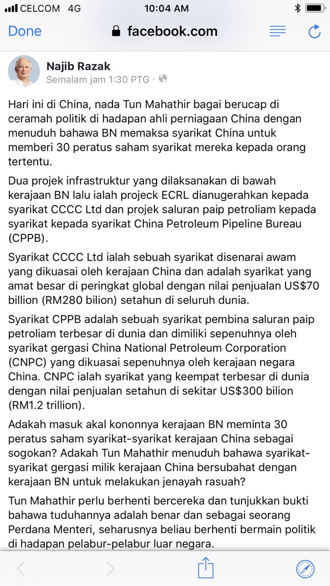 ahmadmaslan's tweet photo. Tulisan @NajibRazak dlm media sosial yg elok utk diteliti &amp; disebar berhubung tuduhan @chedetofficial di #China &amp; juga ttg isu #Proton - #Geely. https://t.co/8AFztqMtTA