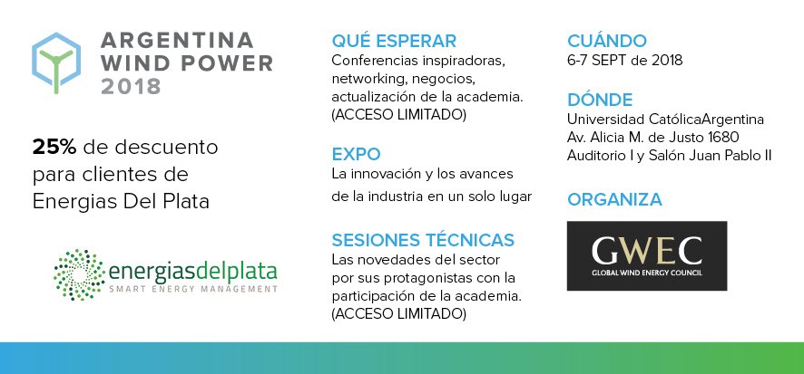 Hope to meet you in Buenos Aires next 6-7 September in ARGENTINA WIND POWER 2018, the leading event for wind industry in Argentina. We will be at booth #103 as BRONZE SPONSOR; please, stop by and talk to our team about your projects and plans in the coming months! <a href="/ArgentinaWind/">ArgentinaWindPower</a>