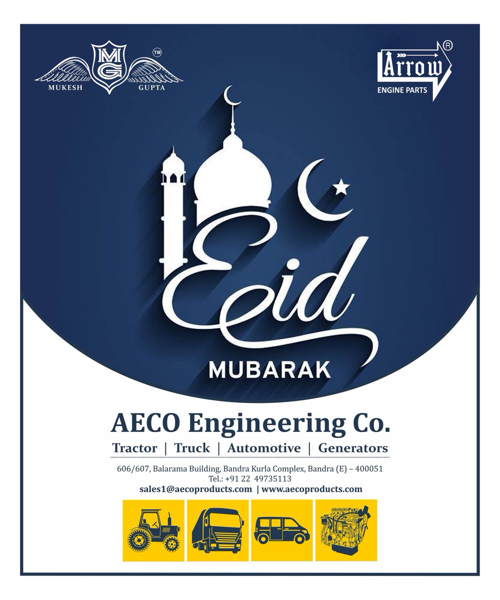 aecoproduct's tweet photo. WISHING ALL OUR DEAREST FRIENDS HAPPY EID UL ADHA. MAY ALLHA ACCEPT OUR GOOD DEEDS AND BLESS US.....

#EID_UL_ADHA #EID_MUBARAK #EID #HAJJ_MUBARAK #AECO #AECO_PRODUCTS #ARROWBRAND #ARROW #TRACTORS #TRUCKS #AUTOMOTIVE 

https://t.co/LYivy8e53E  sales1@aecoproducts.com https://t.co/LZs4e9kZVh