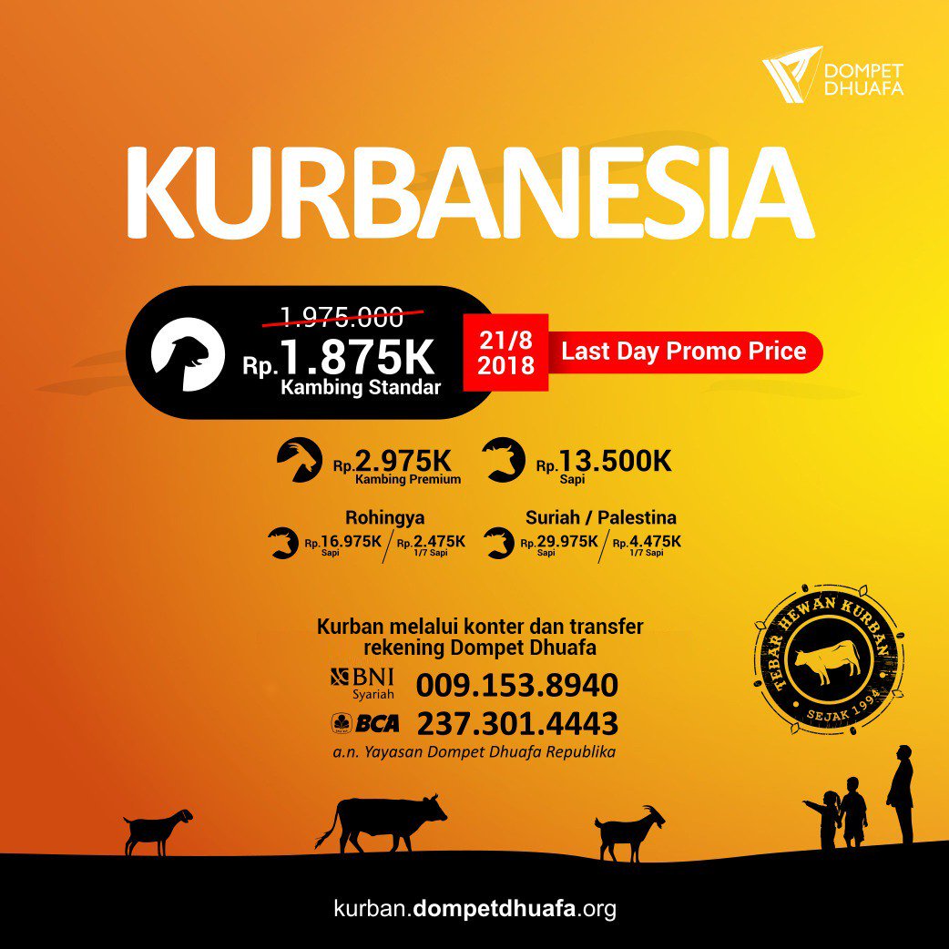 tebarkurban's tweet photo. PROMO Kambing Standar ! Khusus untuk hari ini harga Kambing Standar : Rp. 1.875.000,- berlaku untuk kurban via e commerce maupun transfer #KurbanDiKitaAja #MasihAdaWaktu https://t.co/JYGFpSeyWR
