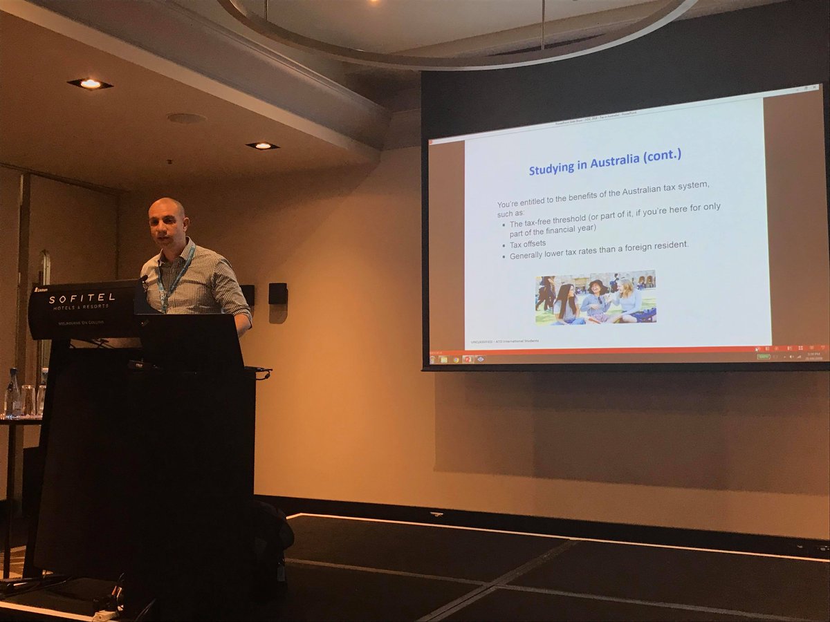 VISC2018's tweet image. How has the session been so far guys?  
Daniel from Australian Taxation Office @ato_gov_au discusses the tax file number (TFN) and how tax works for international students who want to work in Australia.

#VISC2018 #Internationalstudents #Taxation #Session #Conferences