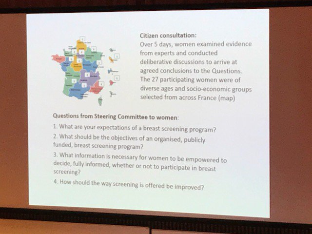 RecheckHealth's tweet photo. The #BCscreening paradox w/ Alex Barratt @wiserhealthcare With time evidence changes yet no internationally recognized framework for re-assessing #screening nor accepted criteria for radical changes in light of new evidence. #France as (negative) case study #PODC2018 https://t.co/9Gekzf7e5z