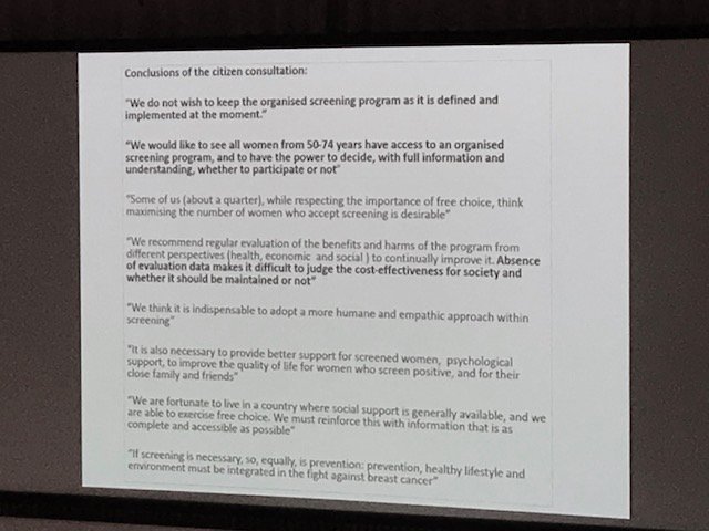 RecheckHealth's tweet photo. The #BCscreening paradox w/ Alex Barratt @wiserhealthcare With time evidence changes yet no internationally recognized framework for re-assessing #screening nor accepted criteria for radical changes in light of new evidence. #France as (negative) case study #PODC2018 https://t.co/9Gekzf7e5z