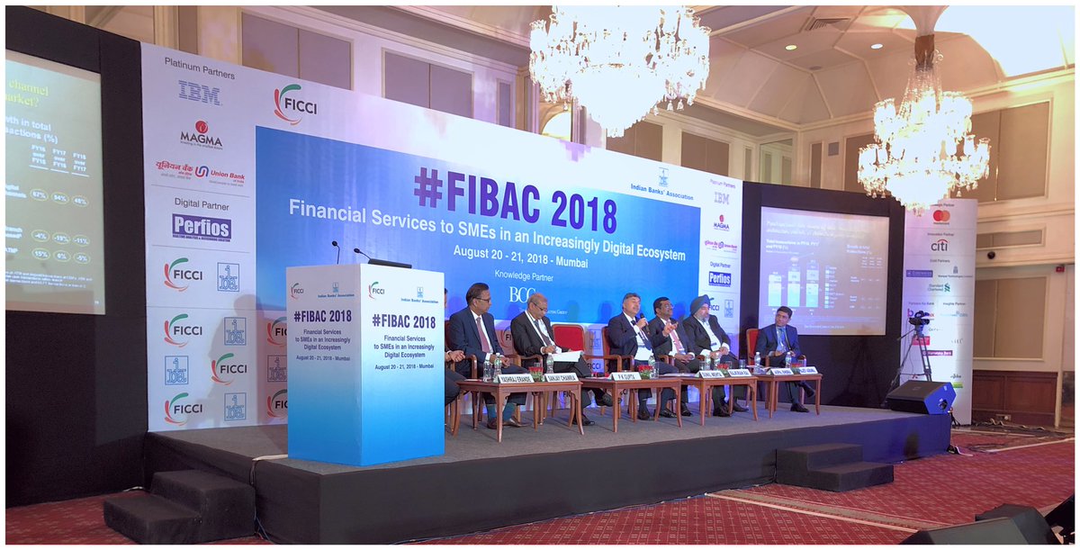 ficci_india's tweet photo. Sunil Mehta of @pnbindia avers that the brick and mortar model will transform to a lighter version, “we’re going to rationalise on branches,” he says during this CEO valedictory session of #FIBAC2018. https://t.co/upUFrTmzMU