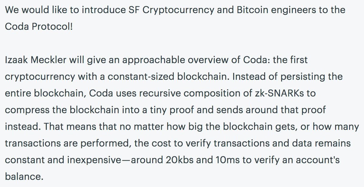 ZcashFoundation's tweet image. Learn about @CodaProtocol's use of zk-SNARKs in San Francisco on December 12: meetup.com/SF-Cryptocurre… @izmeckler