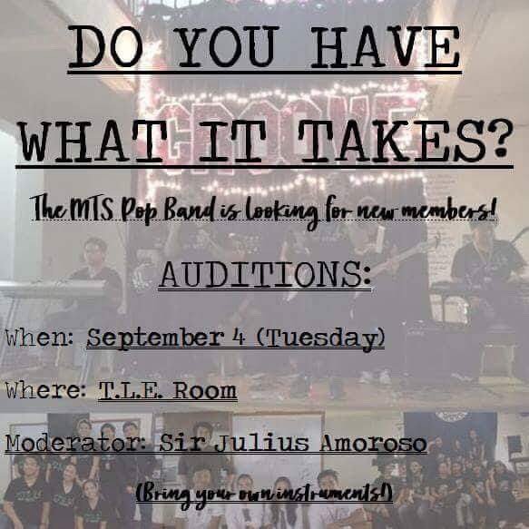 MTS_SC1819's tweet photo. Do you have what it takes to be the next Pop Band member? Don't miss out on this year's audition! We hope to see you there! 💚

Your registration forms will be returned tomorrow for finalization. Thank you! https://t.co/4Ci6Rw1HMH