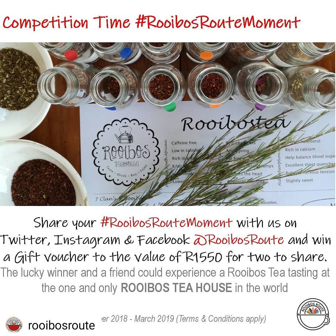 Please share your #RooibosRouteMoment Perhaps you’re the lucky winner of the great gift voucher and you &amp; a friend could experience a testing <a href="/Rooibosteahouse/">Rooibosteahouse</a>
#RooibosRoute #Rooibos #WinWithRooibos #Experience #Taste #share #RooibosCountry #Cederberg #RooibosTeaTasting