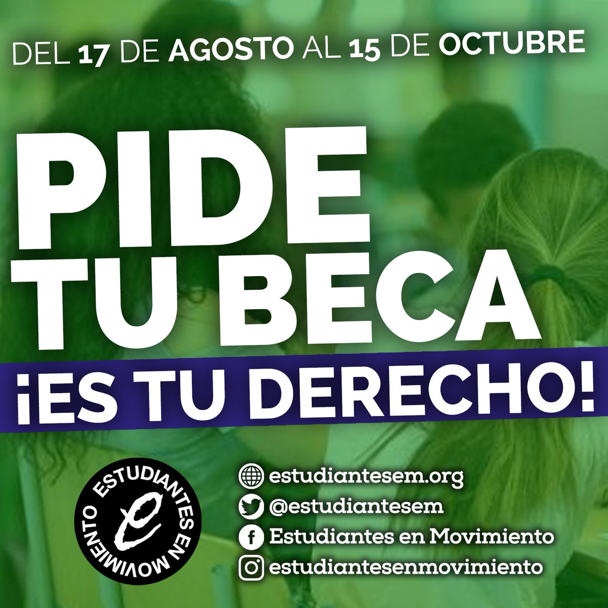 estudiantesem's tweet photo. 📢 Convocatoria Becas generales 2018/2019📢

¡Ninguna estudiante expulsada por no poder pagar!

Pese a que cada vez hay menos cantidad en la cuantía de becas, todas las estudiantes tenemos que pedir nuestra beca porque es un derecho.

⤵️⤵️⤵️⤵️
https://t.co/VTDSX0e1Mb https://t.co/H5prJVVKRh