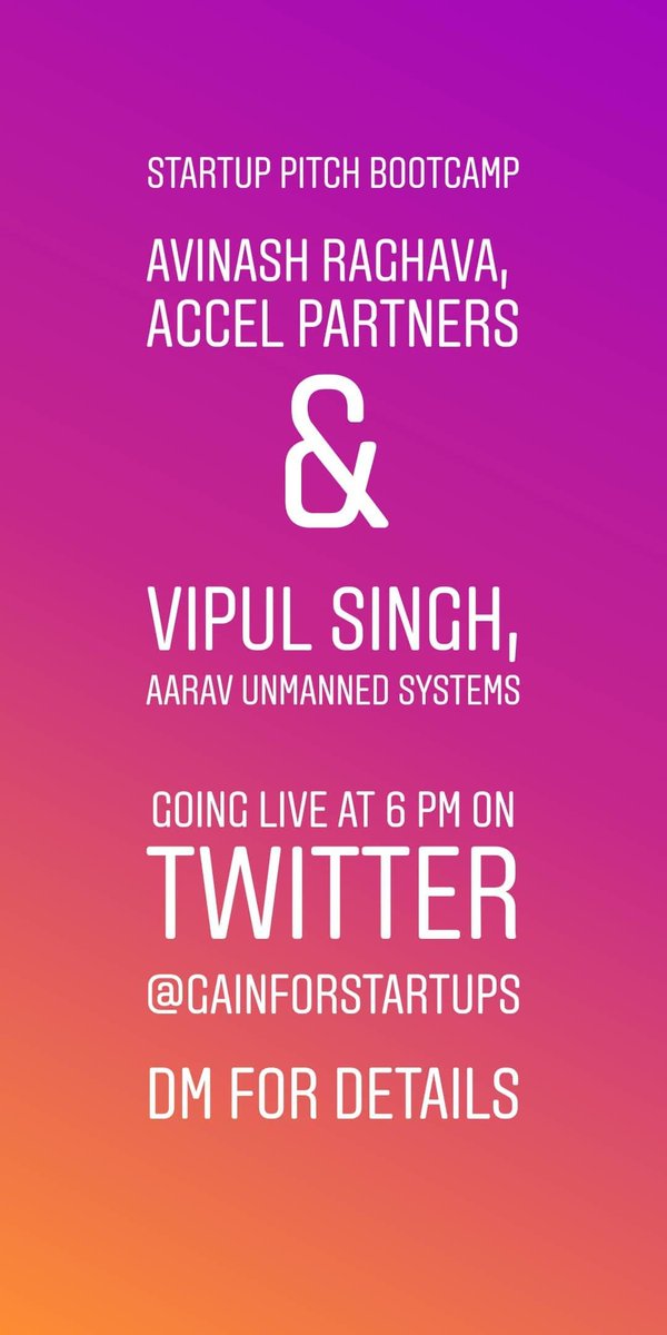 Today's main event for #startups with
<a href="/avinashraghava/">Avinash Raghava 🇮🇳</a> of <a href="/accelindia/"></a> and <a href="/Vipul_sing/">Vipul Singh</a> of <a href="/AaravSystems/">Chezflo smokerbbq</a>

Networking begins at 5.30 PM. We're going live on <a href="/gainforstartups/">The GAIN</a> Twitter handle from 6 PM

<a href="/adeoressi/">Adeo Ressi</a> <a href="/PoornimaShenoy/">Poornima Shenoy</a> <a href="/MadanRao/">Madanmohan Rao</a>