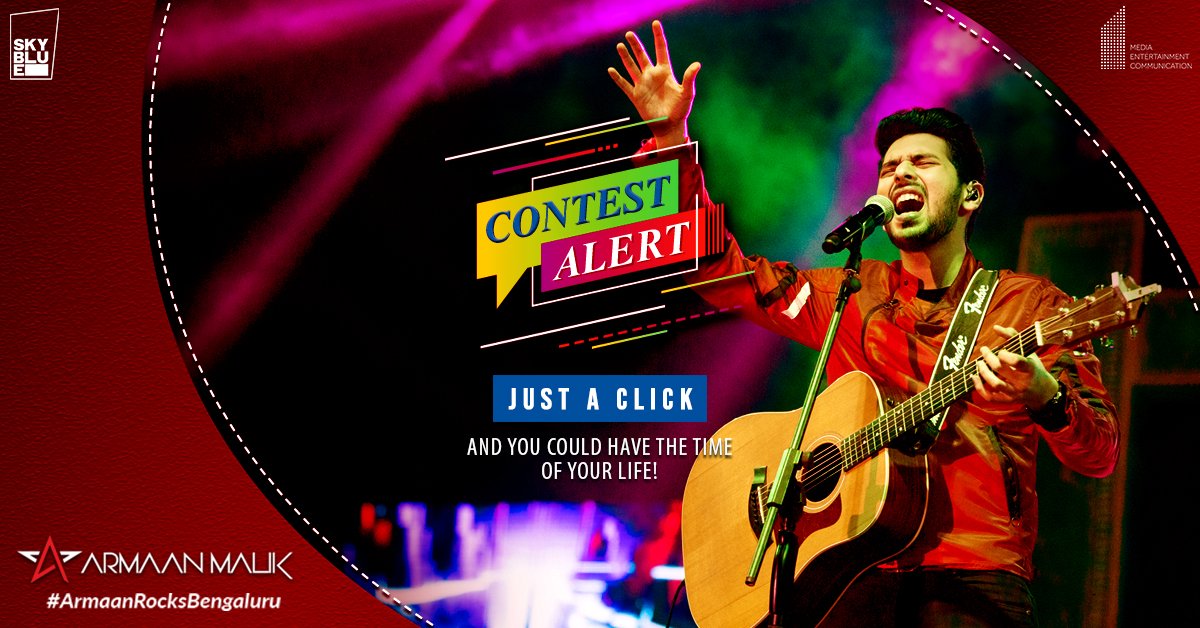 SkyblueMedia's tweet photo. CONTEST ALERT
Itโs your chance to win a free ticket to Armaan Malik Concert on Oct 6 at Phoenix Market City, Bangalore
Showing your love for Armaan Malik is simple and so is winning free tickets for his concert!
To Know More Visit: https://t.co/fcElLkptpB
#ArmaanRocksBengaluru https://t.co/MxB6k0wmdo